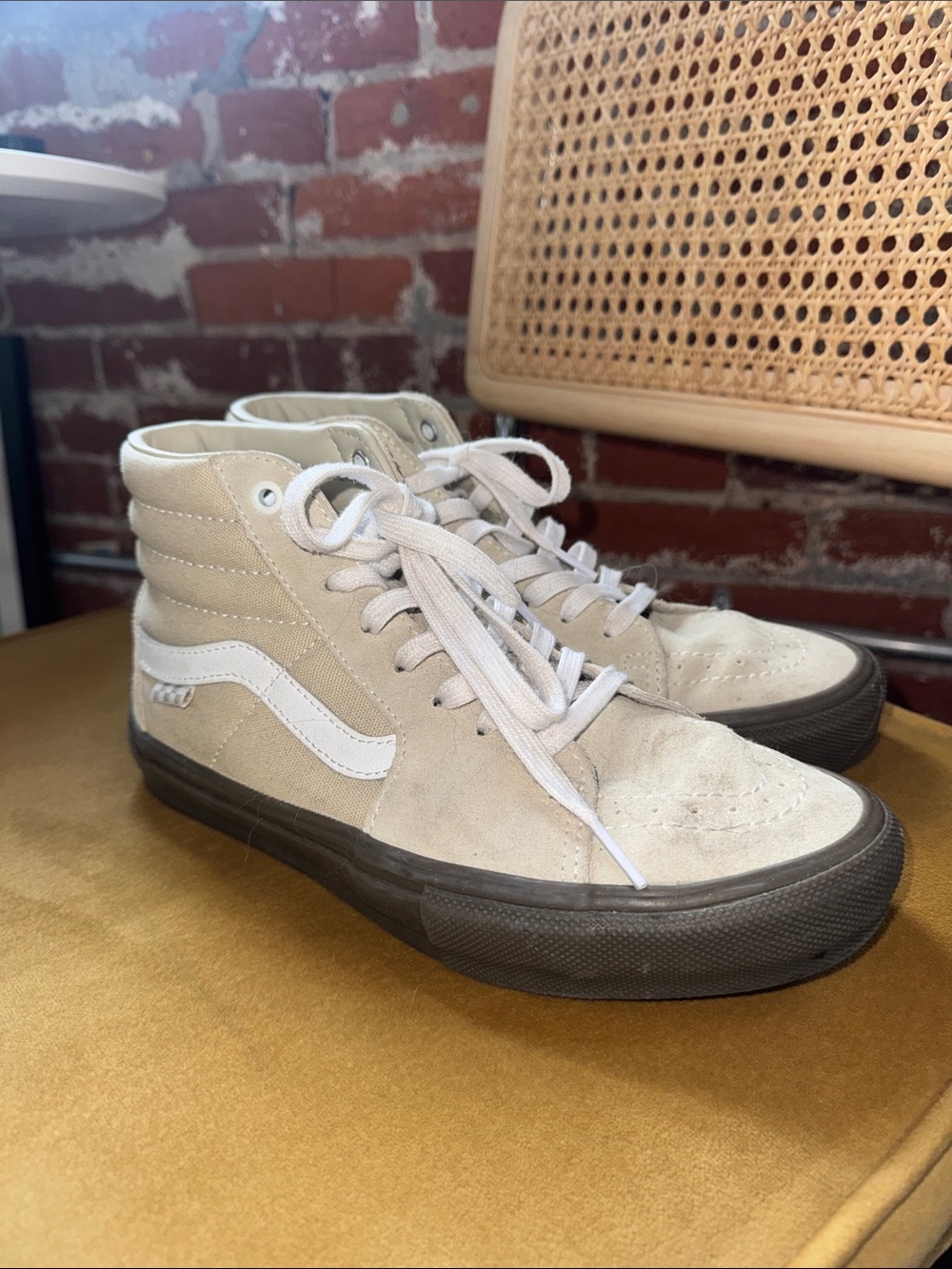 Vans Sk8-Hi Cream Suede High-Top Sneakers with Black Sole